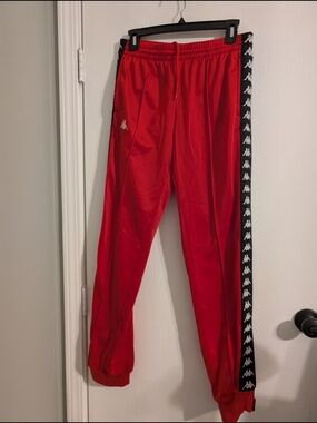 Kappa Kids Red Joggers with Black Logo Tape